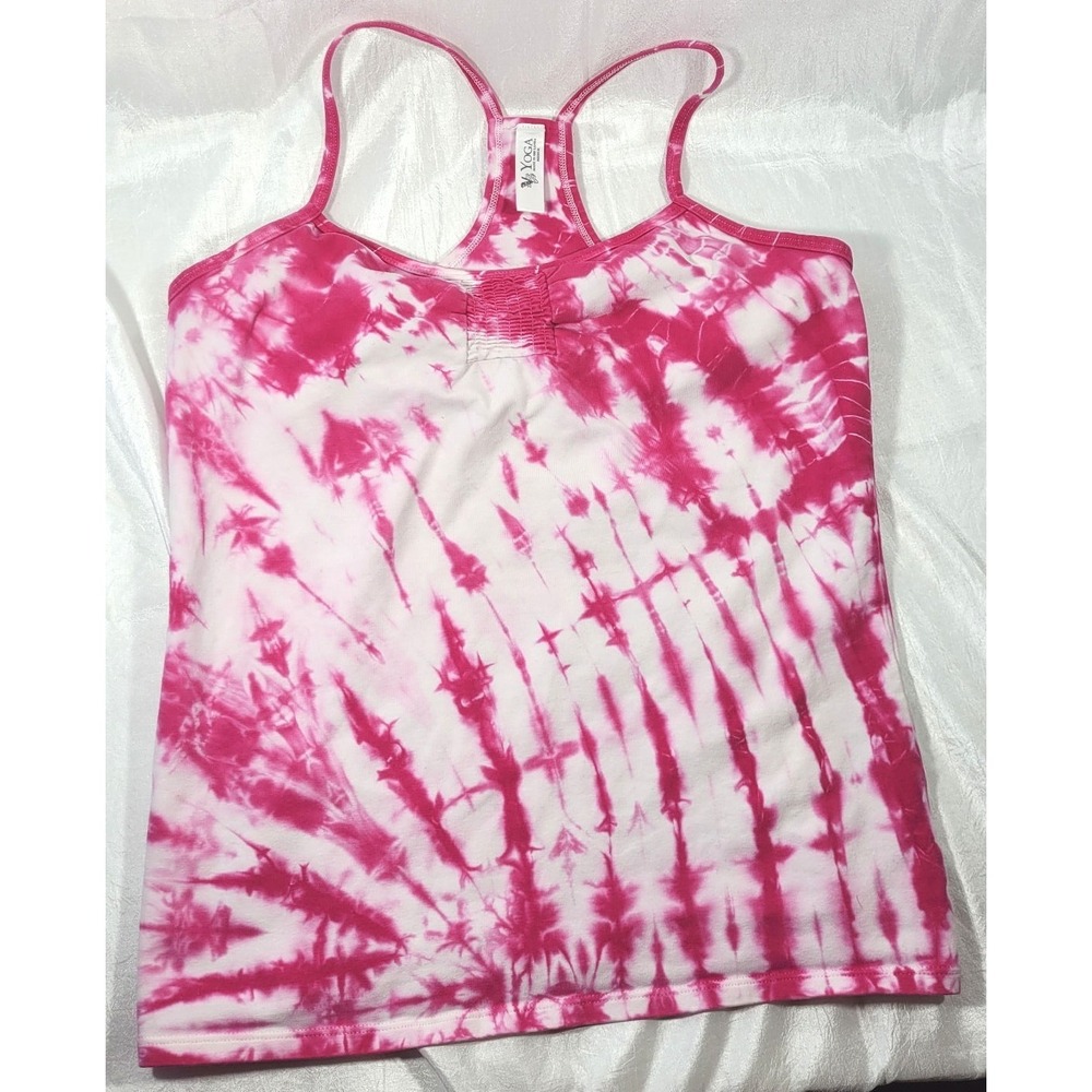 VS YOGA Women's Racerback Cropped Tank Top - Pink Tie Dye - Medium